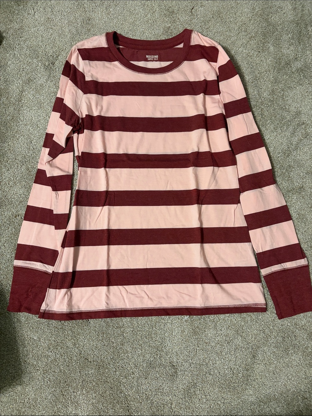 Mossimo Supply Co. Long Sleeve Striped Crewneck Shirt - Pink & Burgundy